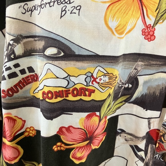 - Vintage KALAHEO Hawaiian Shirt Airplanes Palm Trees Mens XL Black Button Down - Picture 2 of 5